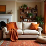 Beige living room with warm color accents