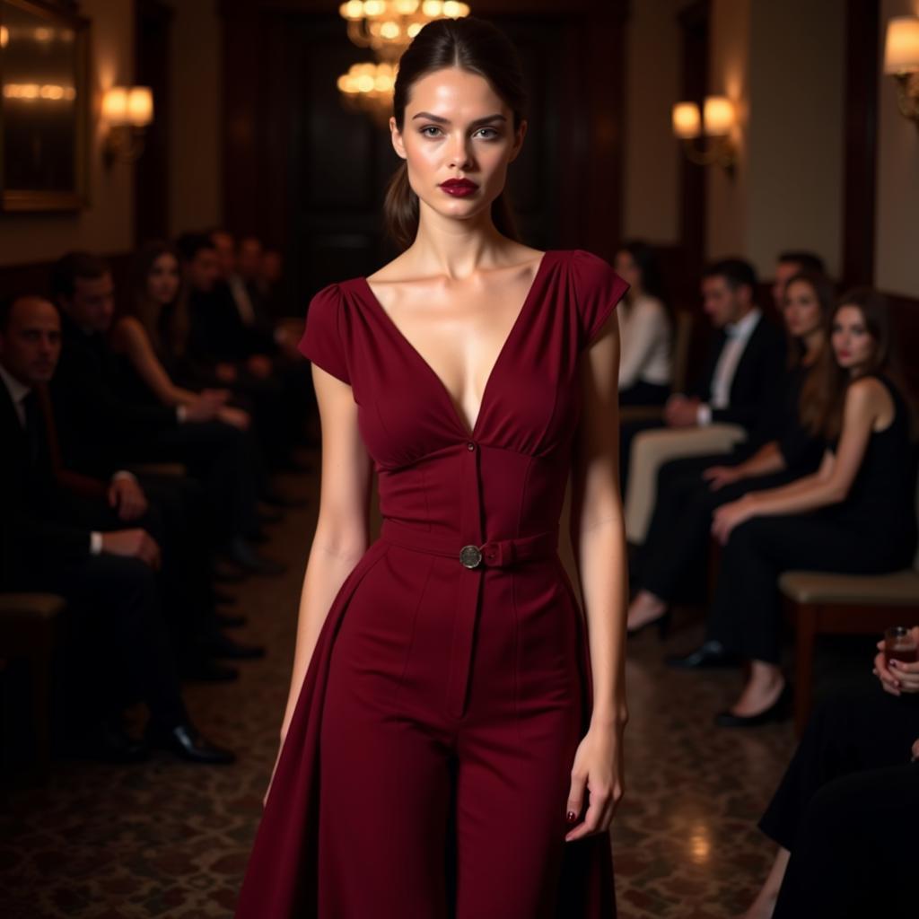 Berry Lipstick with a Red Dress for a Dramatic Evening Look