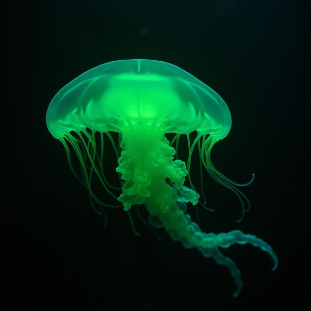 Bioluminescent Jellyfish Glowing in the Deep Sea