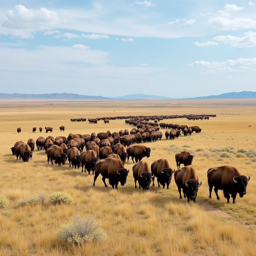 A Large Bison Herd Roaming the Colorado Plains