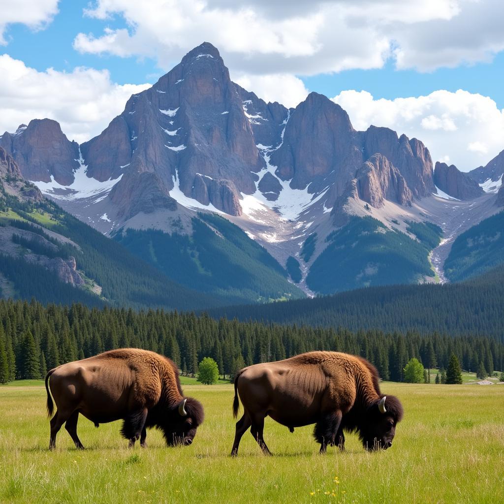 Bison Grazing in Rocky Mountain National Park