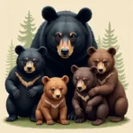 Black Bear Cubs with Different Coat Colors