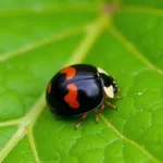 Black ladybug with red spots displaying aposematism.