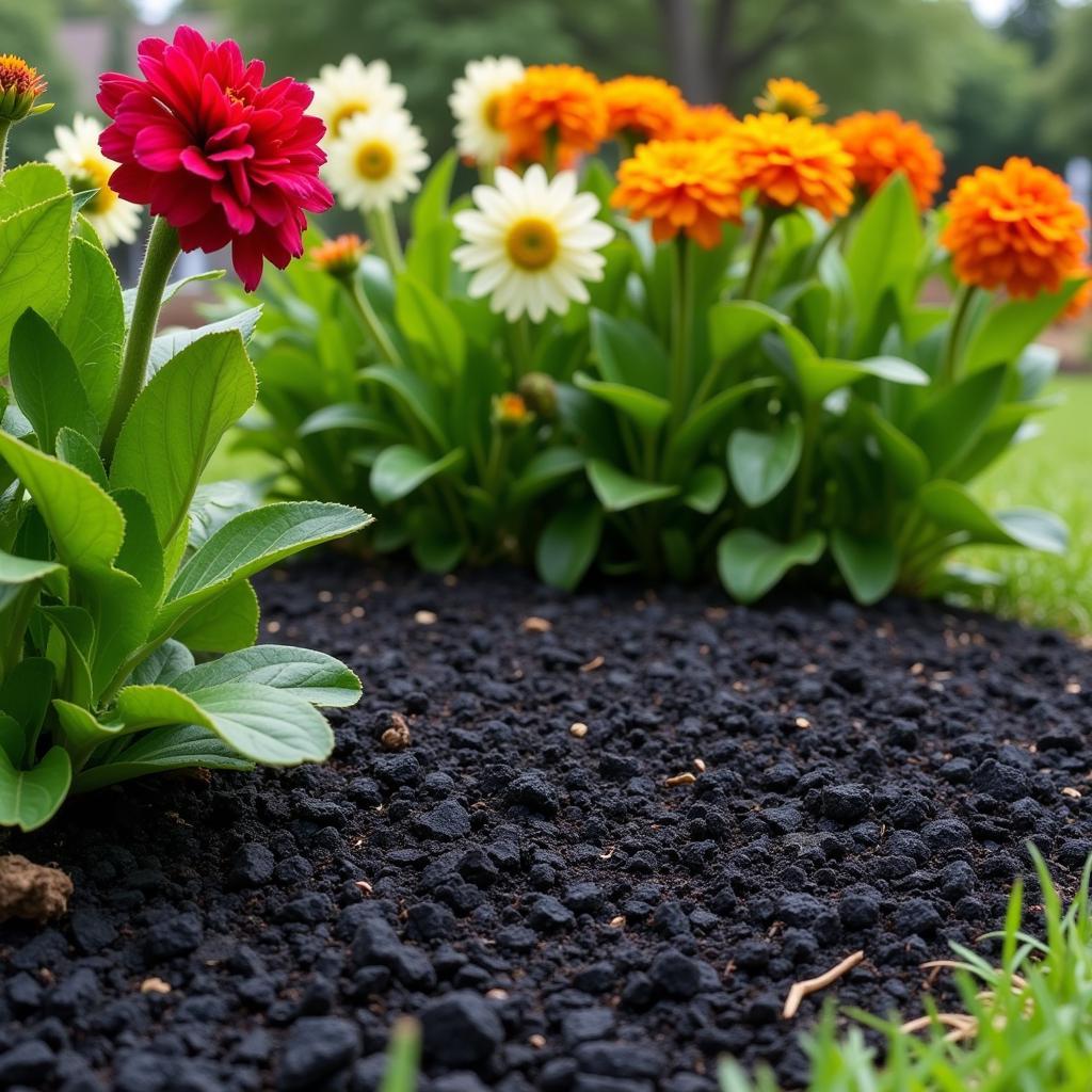 Black Mulch Creates Contrast in a Garden