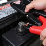 Black Negative Jumper Cable Connected to Battery