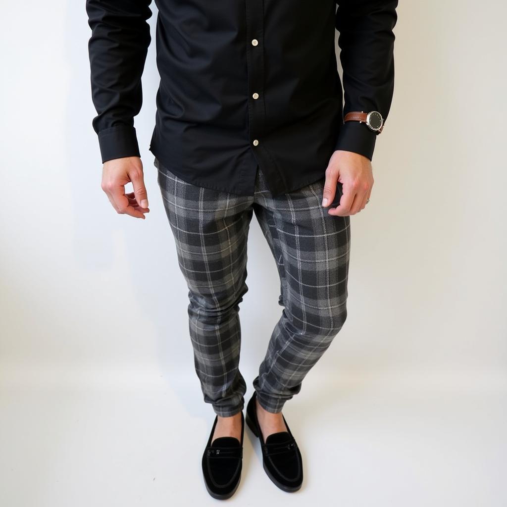 Black Shirt with Patterned Pants Outfit Inspiration