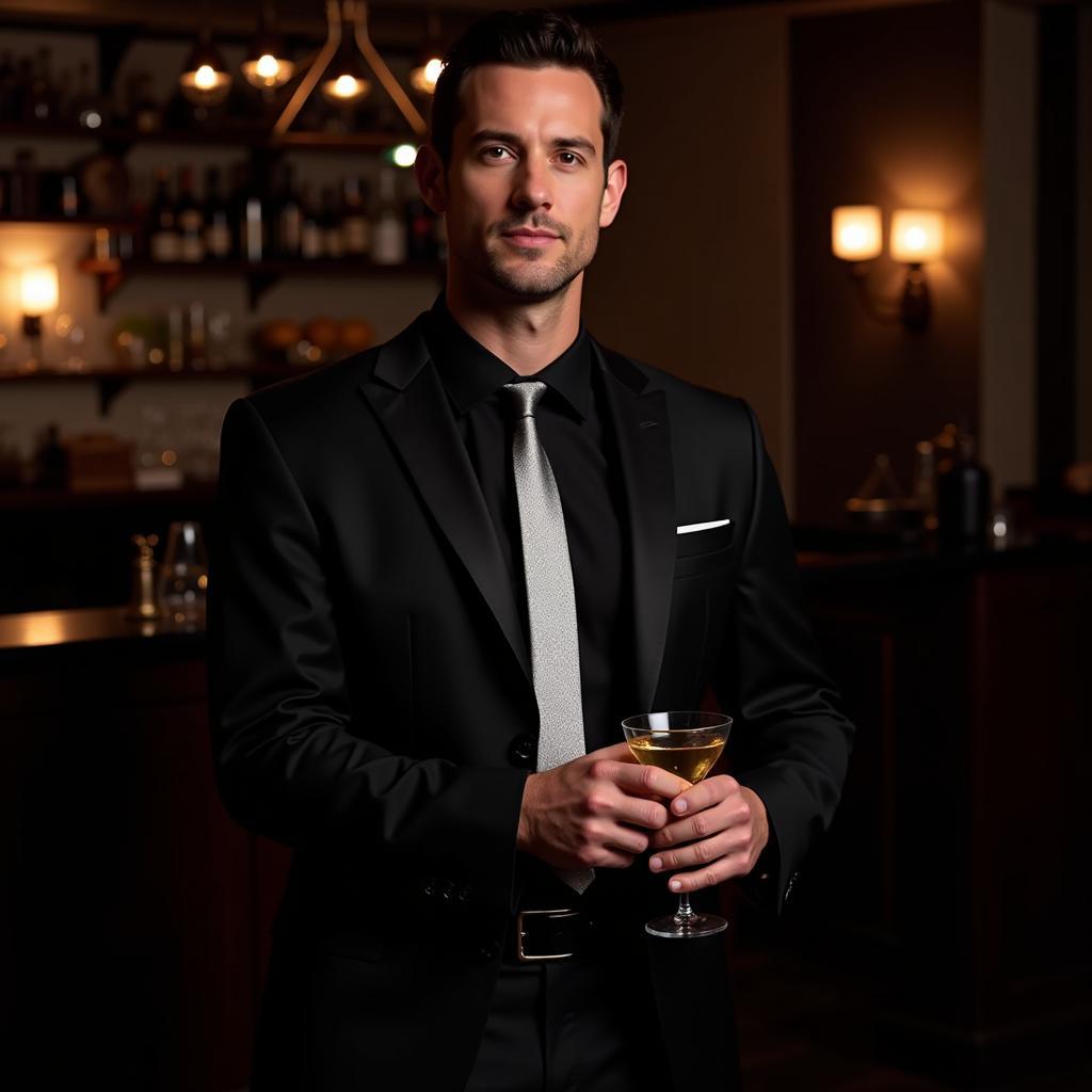 Black Shirt with Silver Tie for a Formal Look