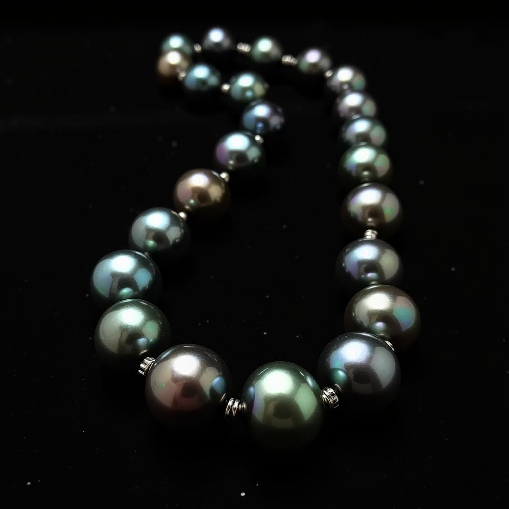 Black Tahitian pearl necklace showcasing the iridescent colors