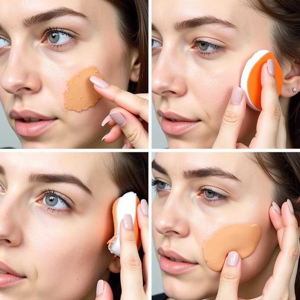 Blending orange color corrector with a makeup sponge