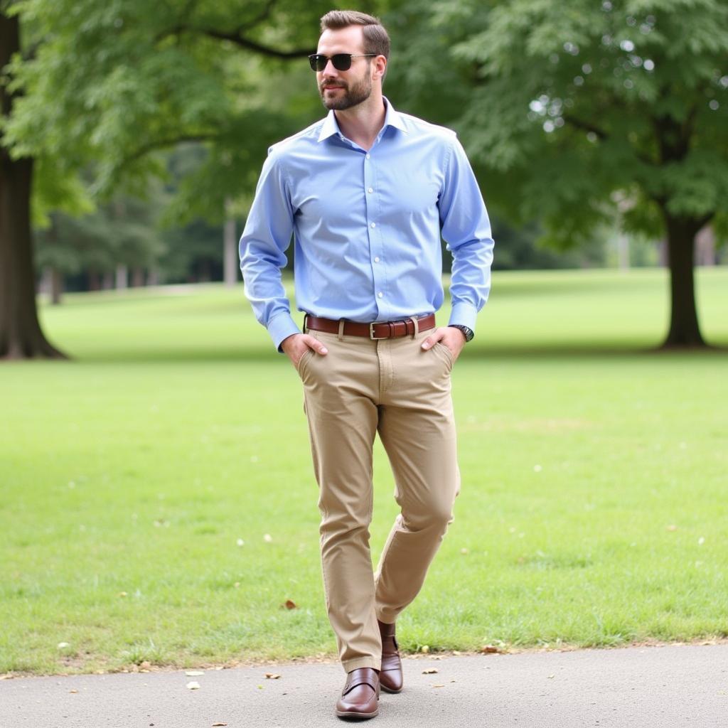 Blue Shirt with Khaki Pants Outfit Ideas