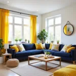 Blue and White Living Room with Yellow Accents