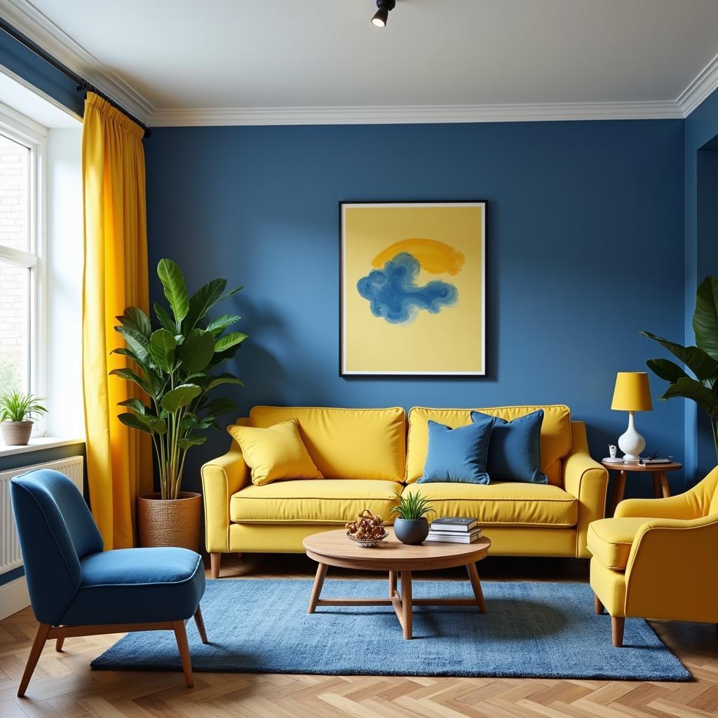 Blue and Yellow Interior Design: Living Room Example