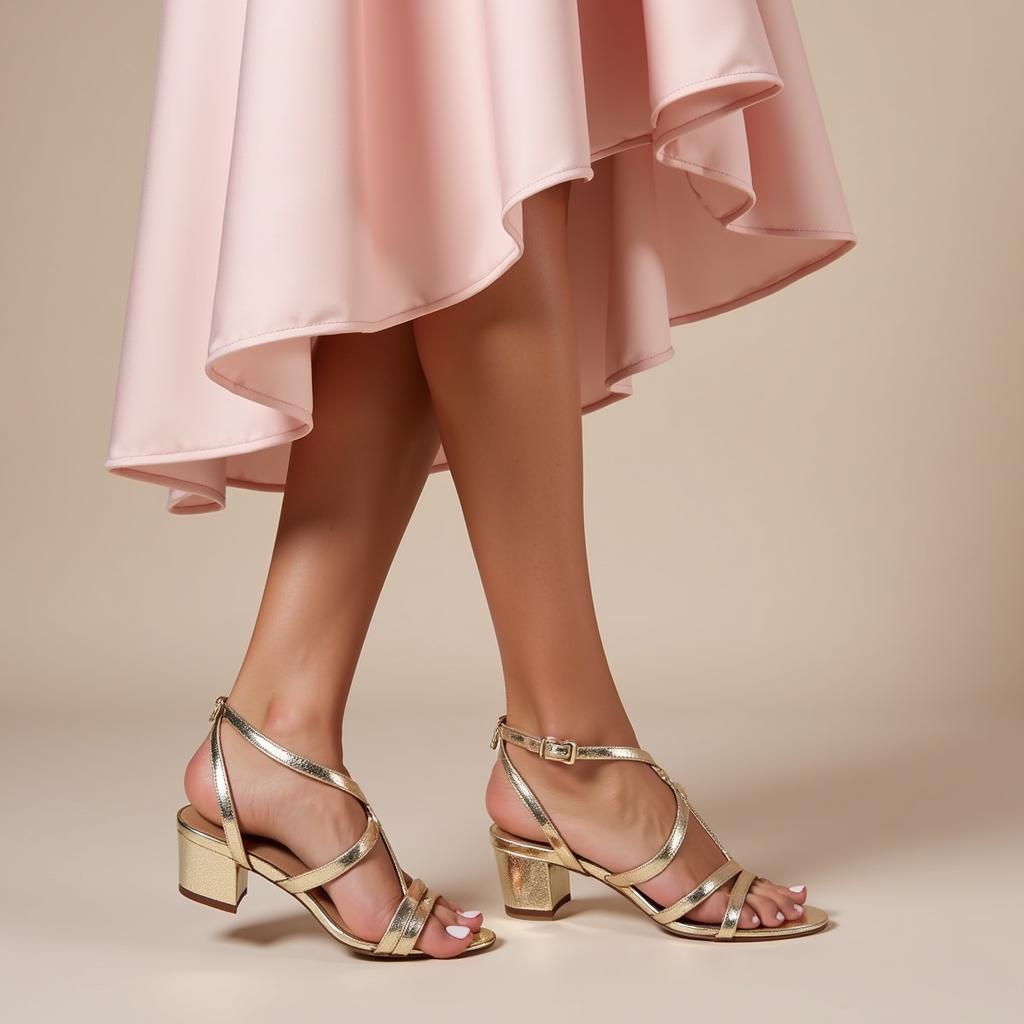 Blush Pink Dress with Metallic Sandals