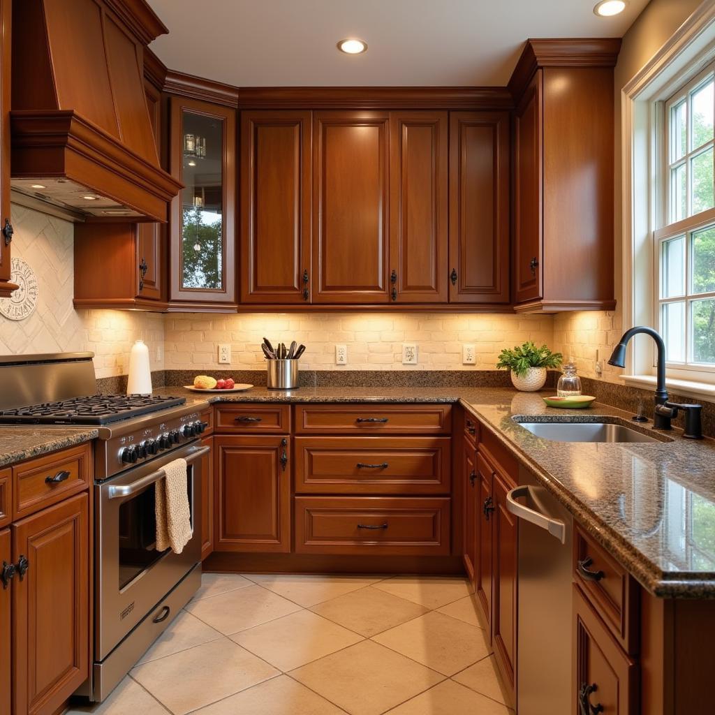 Brown Cabinets and Brown Countertops in a Traditional Kitchen