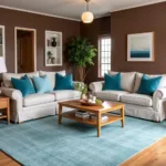 Brown Living Room with Blue Accents