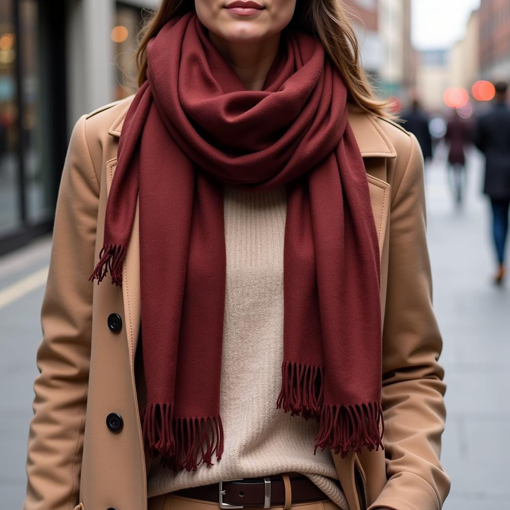 Brown Red Scarf Outfit with Neutral Tones