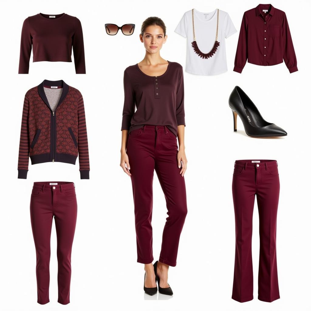 Different outfit ideas with burgundy pants