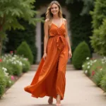 Burnt Orange Dress with Nude Heels