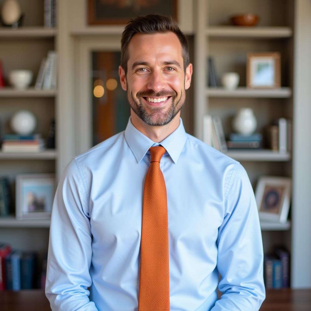 Burnt Orange Tie with Light Blue Shirt