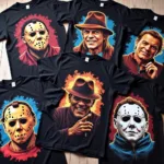 High-quality Cavity Colors t-shirt designs featuring iconic horror movie characters.