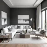 Charcoal gray and white living room design