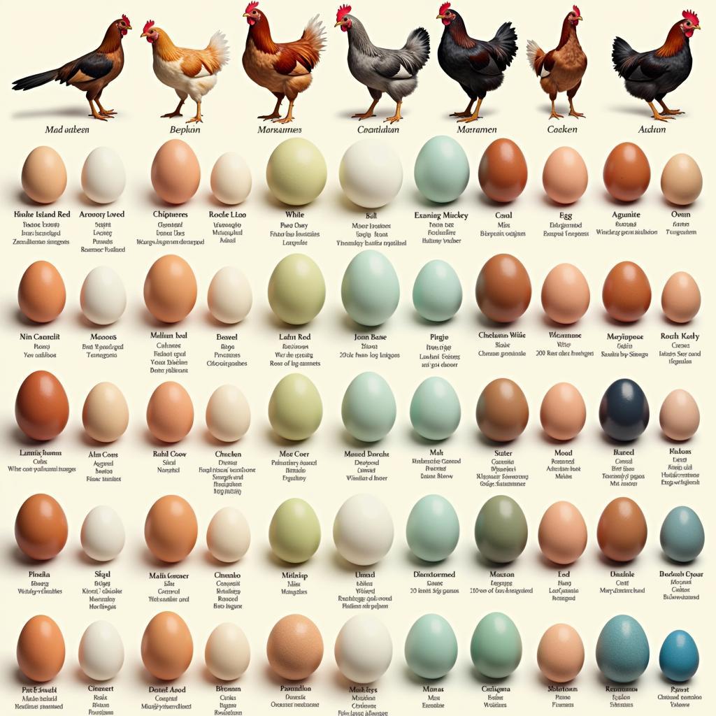 Chart Showing Chicken Breeds and Corresponding Egg Colors