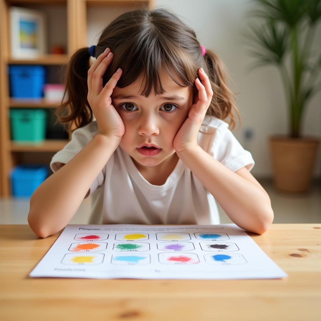 Child struggling with color-coded activities in school