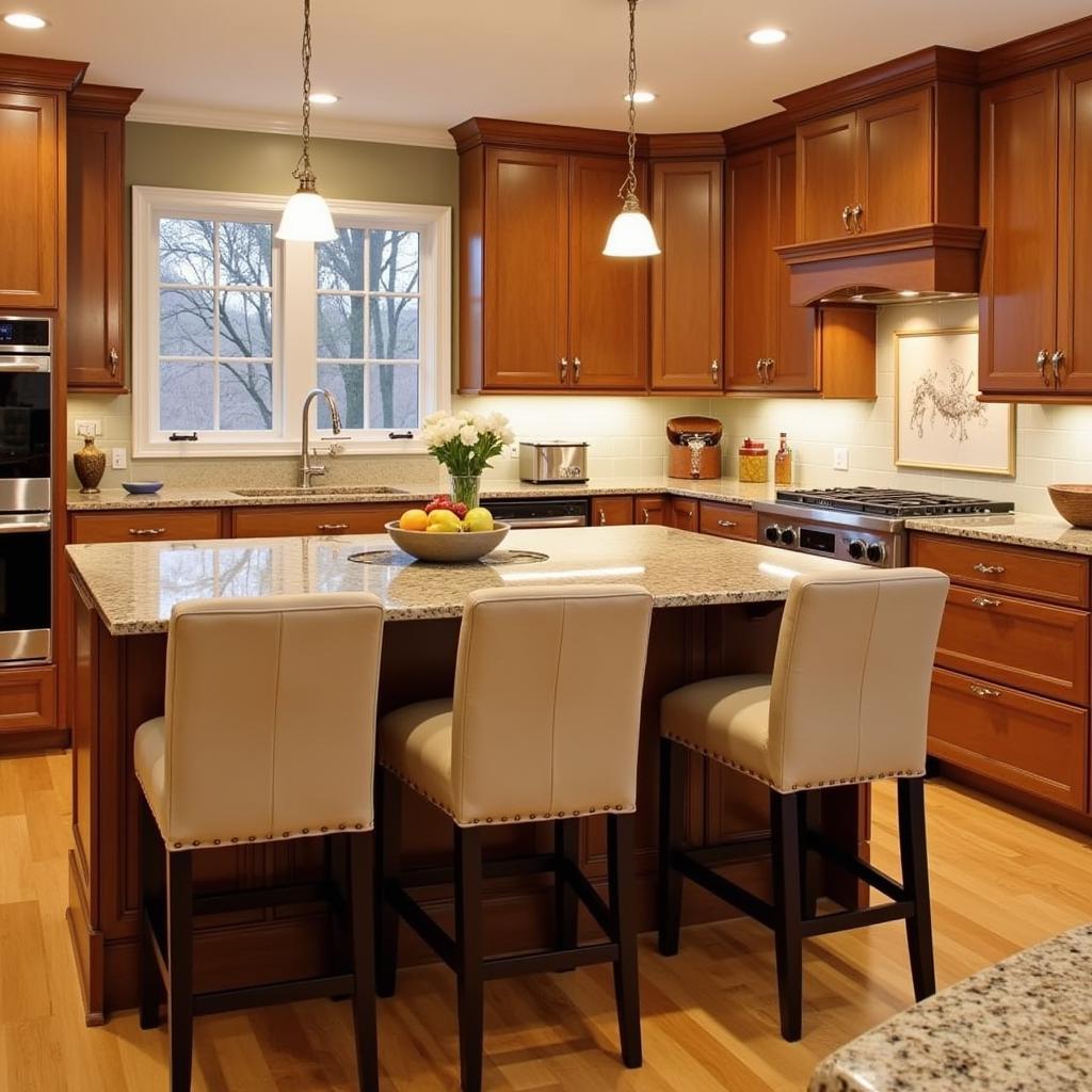 Classic kitchen design showcasing elegant neutral-toned bar stools.