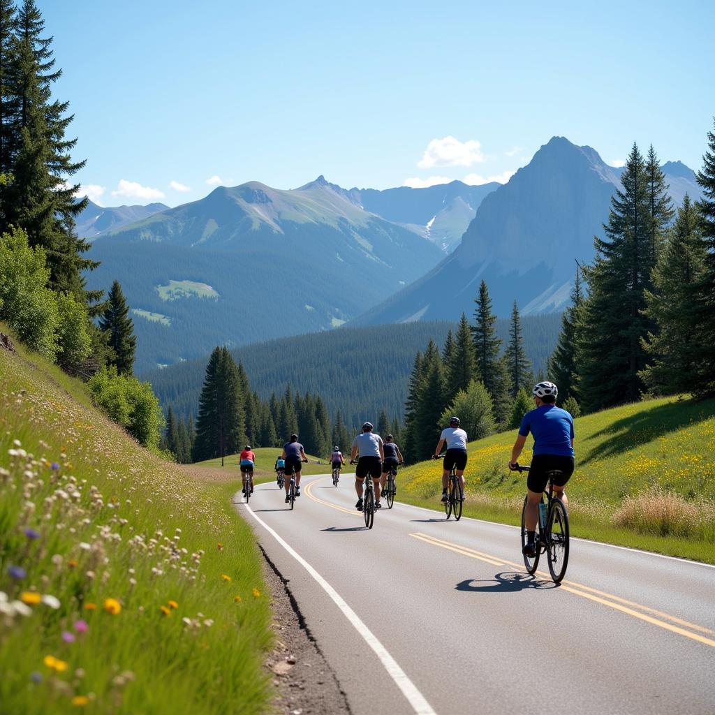 A group of cyclists on a road in Colorado