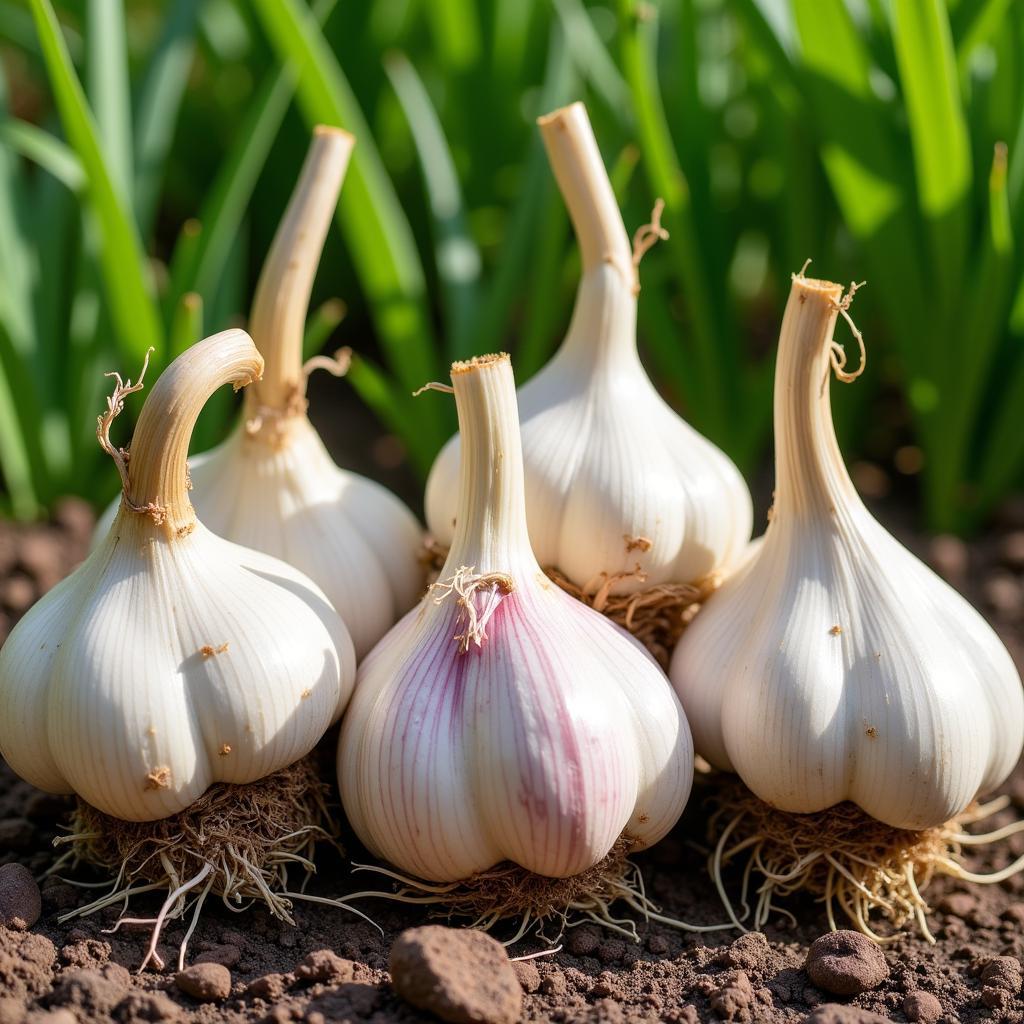 Harvesting Garlic Bulbs in Colorado Summer Garden