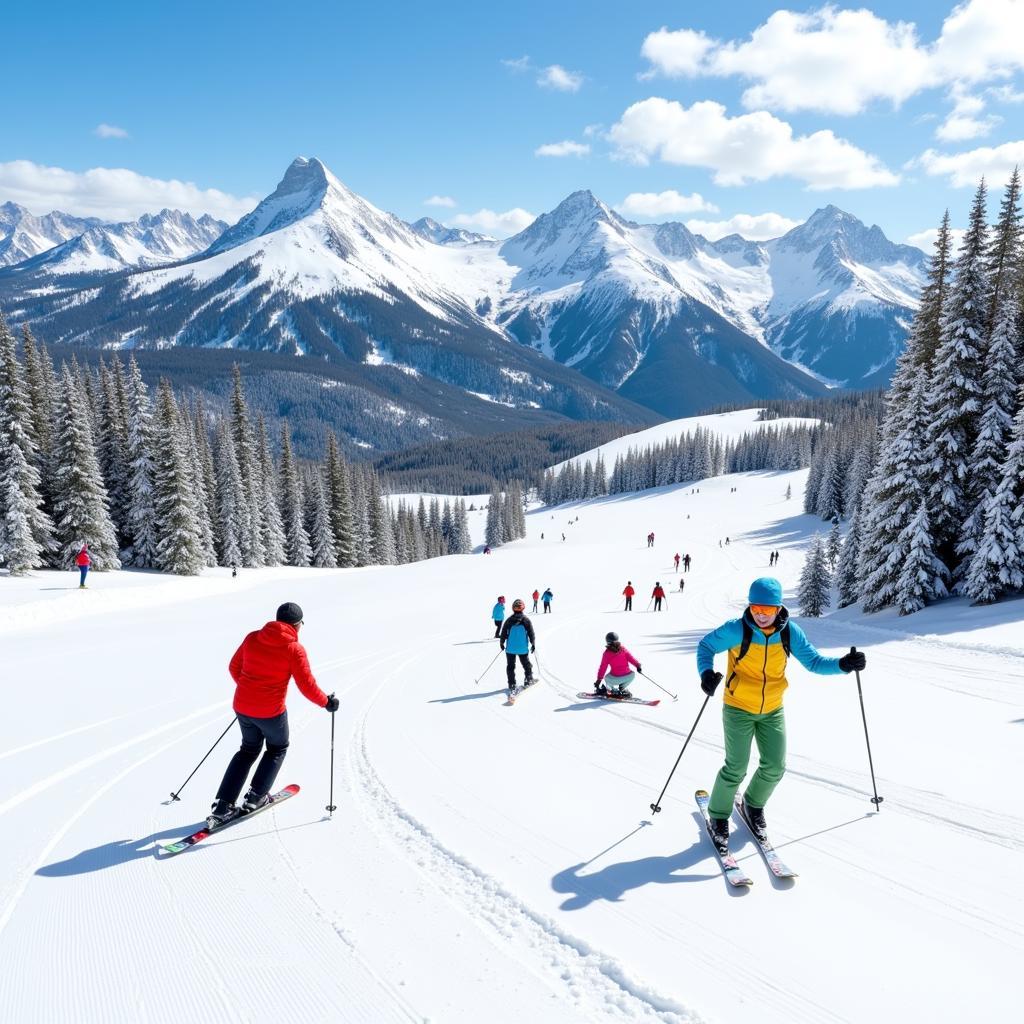 Skiers enjoying the slopes in Colorado during January