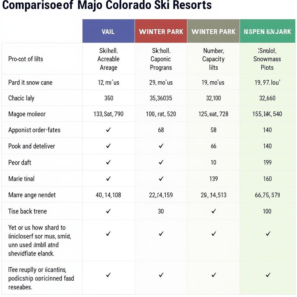 Colorado Ski Resort Comparison Chart