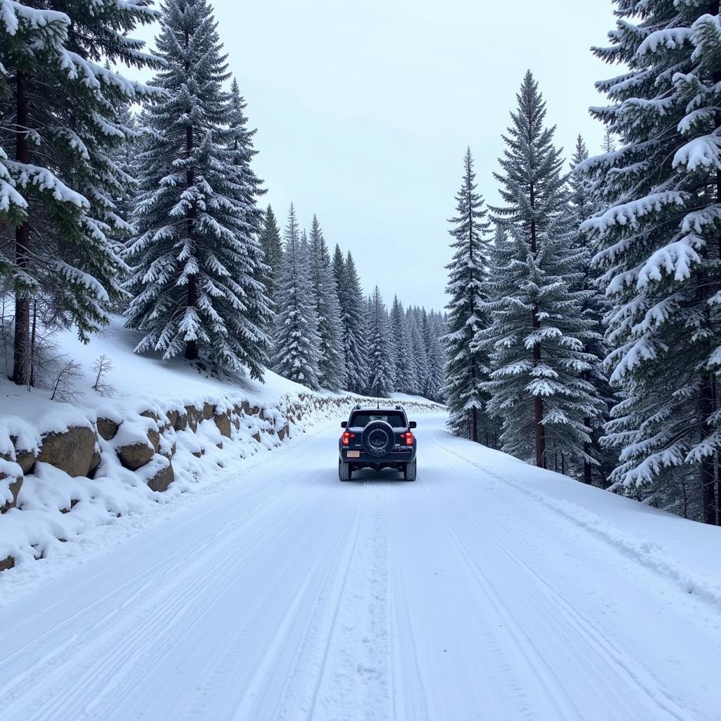 Colorado Winter Road with Snowy Mountains