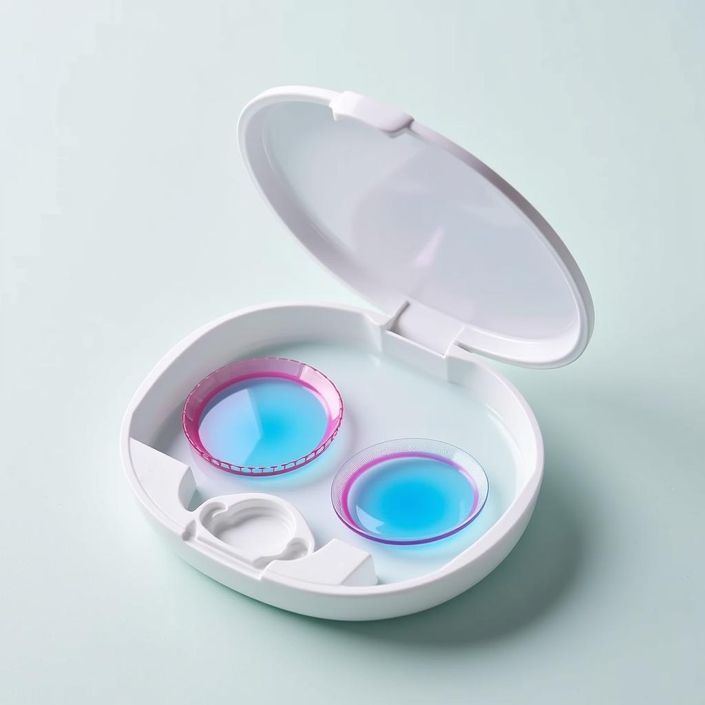 Colored contact lenses stored in a case