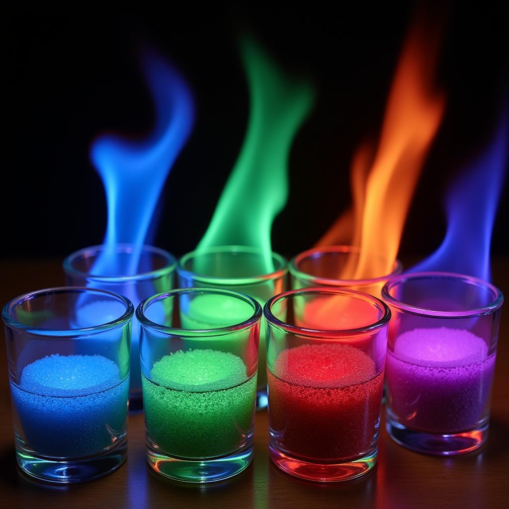 Experiment showing different colored flames