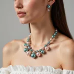 Model Wearing a Colored Pearl Necklace