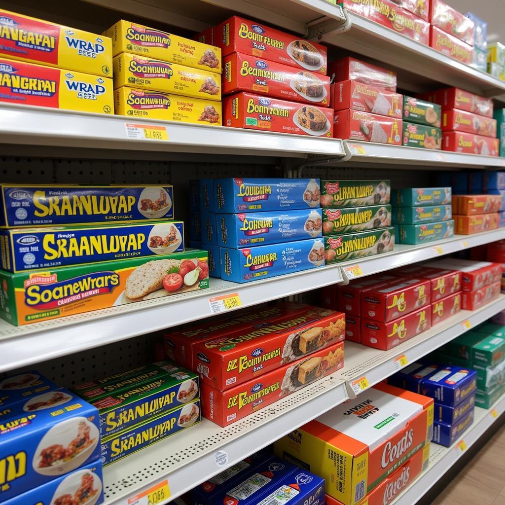 Colored Saran Wrap in Grocery Store Aisle