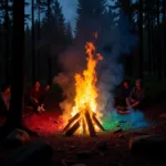 Campfire with Vibrant Colorful Flames