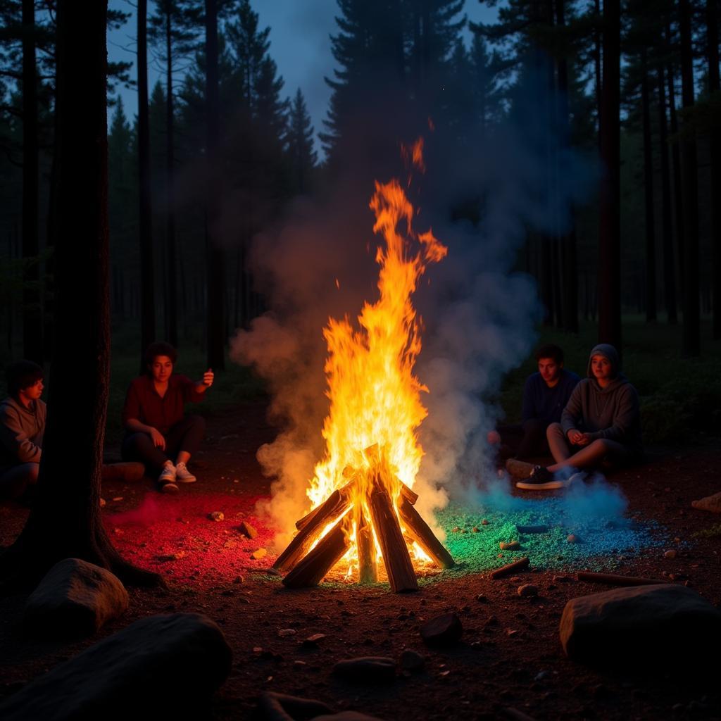 Campfire with Vibrant Colorful Flames