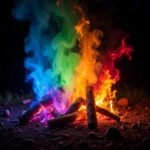 Colorful flames dancing in a campfire