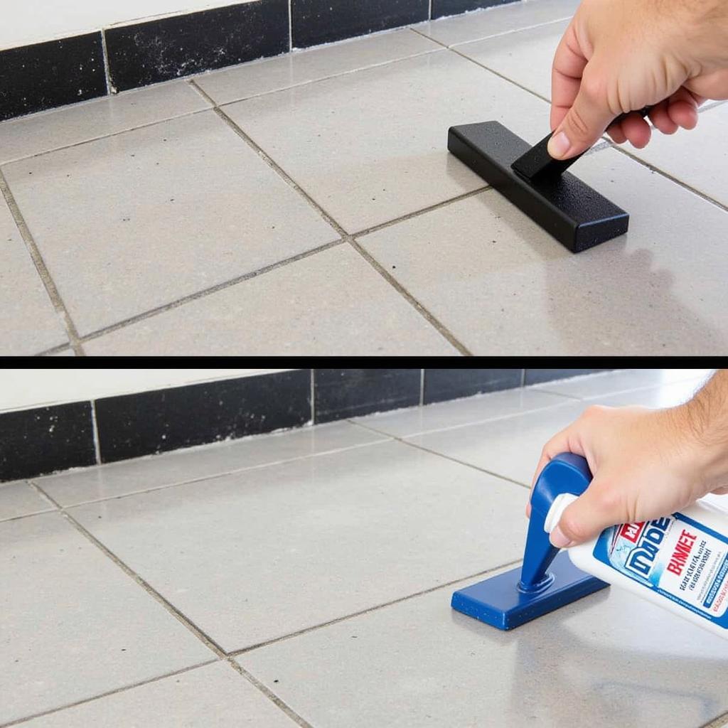 Applying Commercial Grout Cleaner to Black Grout