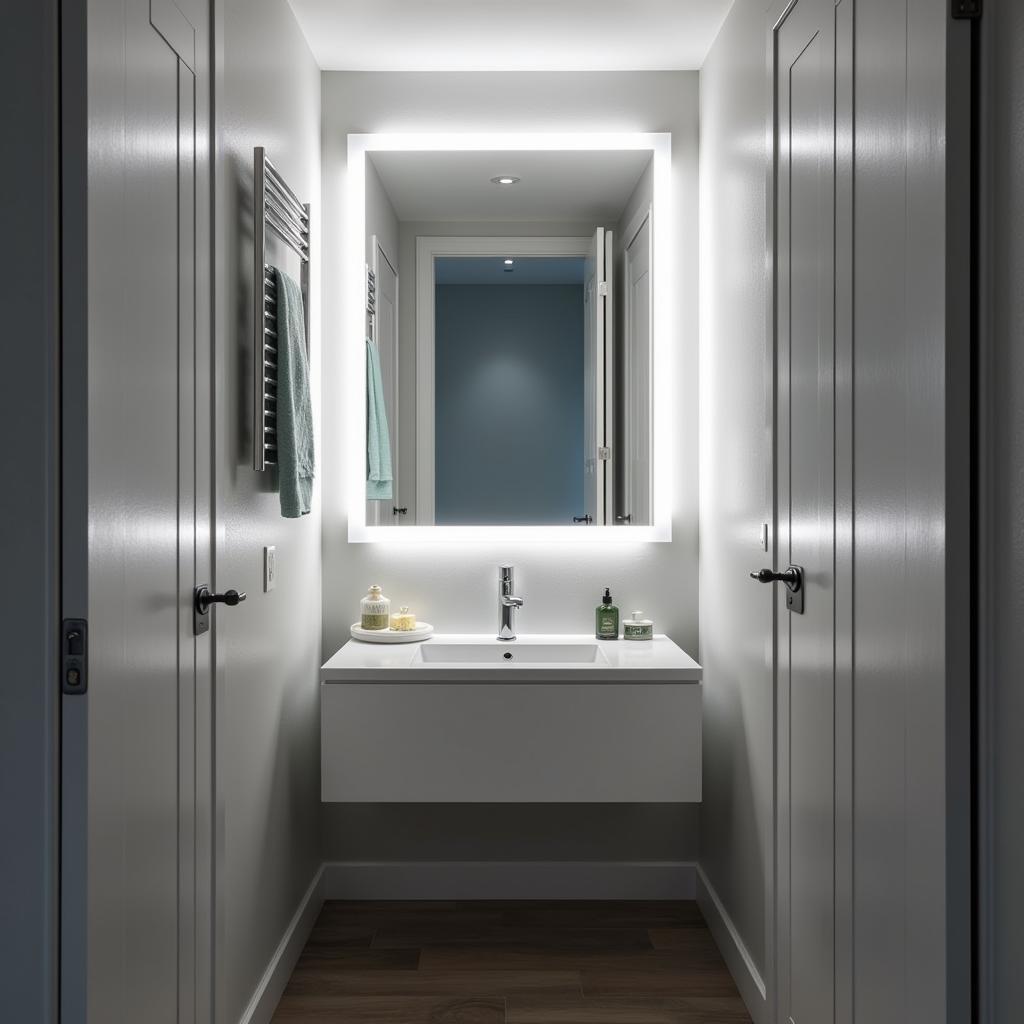 Cool White Lighting Illuminating a Bathroom Vanity