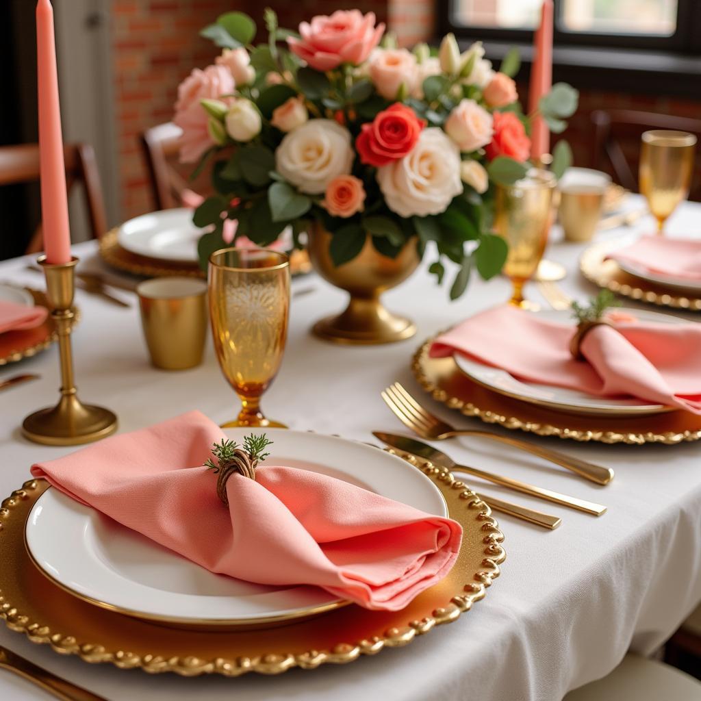 Coral and gold wedding decor