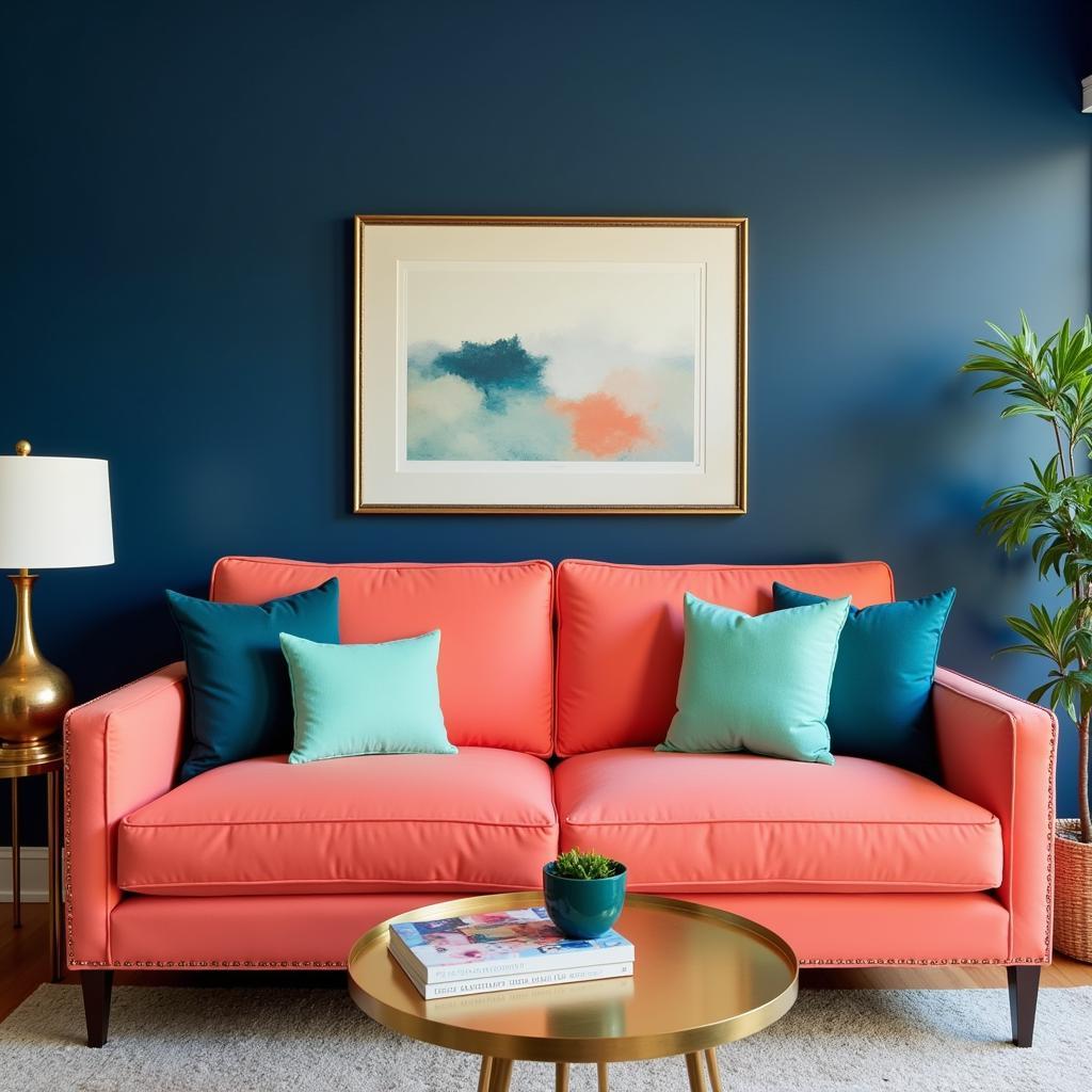 Coral and Navy Blue Living Room Color Palette