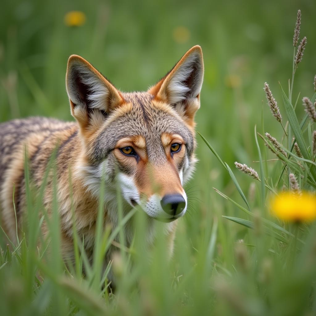 Coyote Camouflaged in Tall Grass