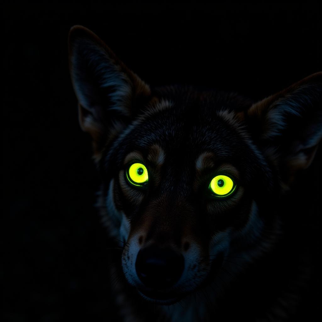 Coyote Eyes Reflecting Light at Night