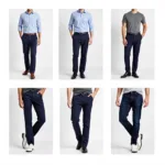 Dark Blue Pants Color Combinations: A visual guide showcasing different shirt and shoe colors that complement dark blue pants for various styles.