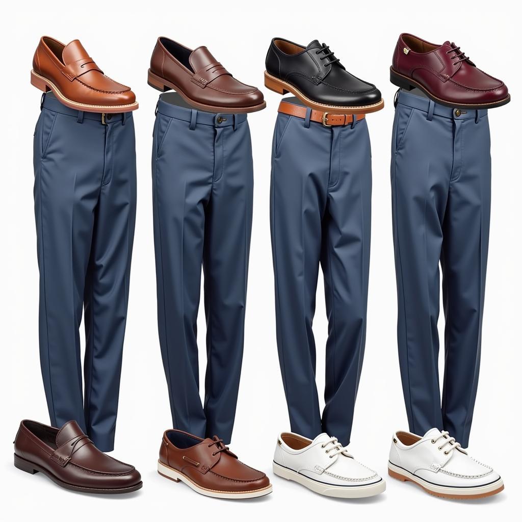 Choosing the Right Shoes for Dark Blue Pants: Examples of different shoe styles and colors that complement dark blue pants, from formal to casual.