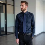 Dark Blue Shirt with Black Pants Formal Outfit