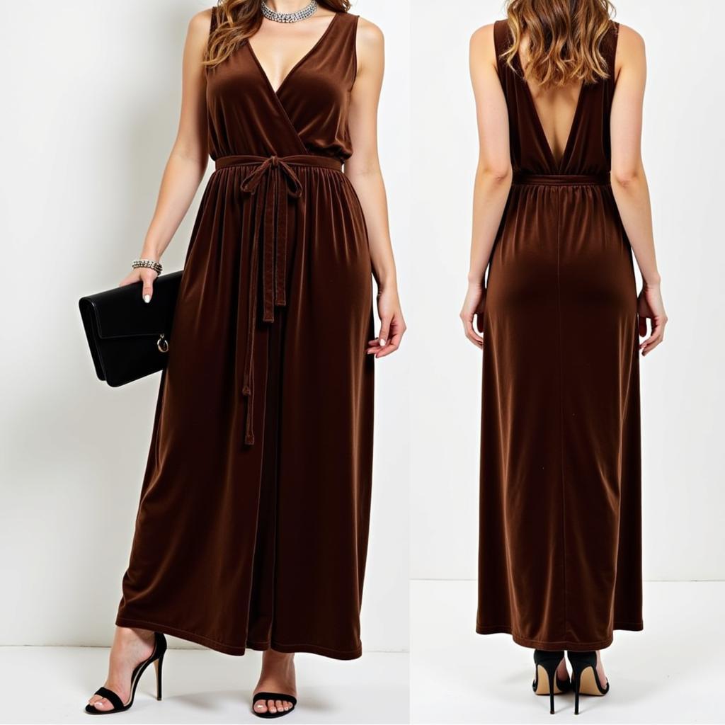 Dark Brown Dress with Black Heels for an Evening Look